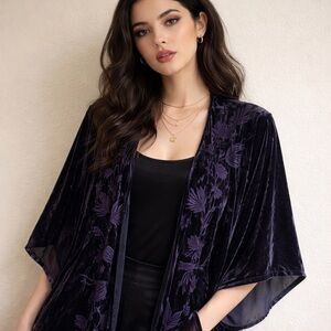 JOHNNY WAS Kimono Cardigan Purple Velvet Size XL